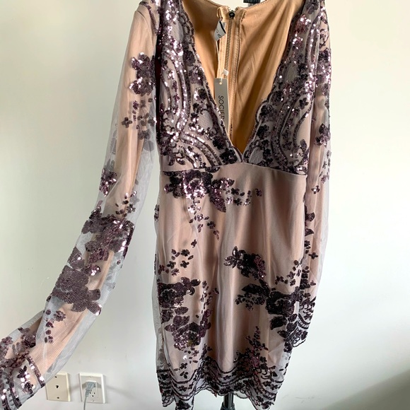 SOC Taupe Sequin Dress Size Small - Picture 2 of 3